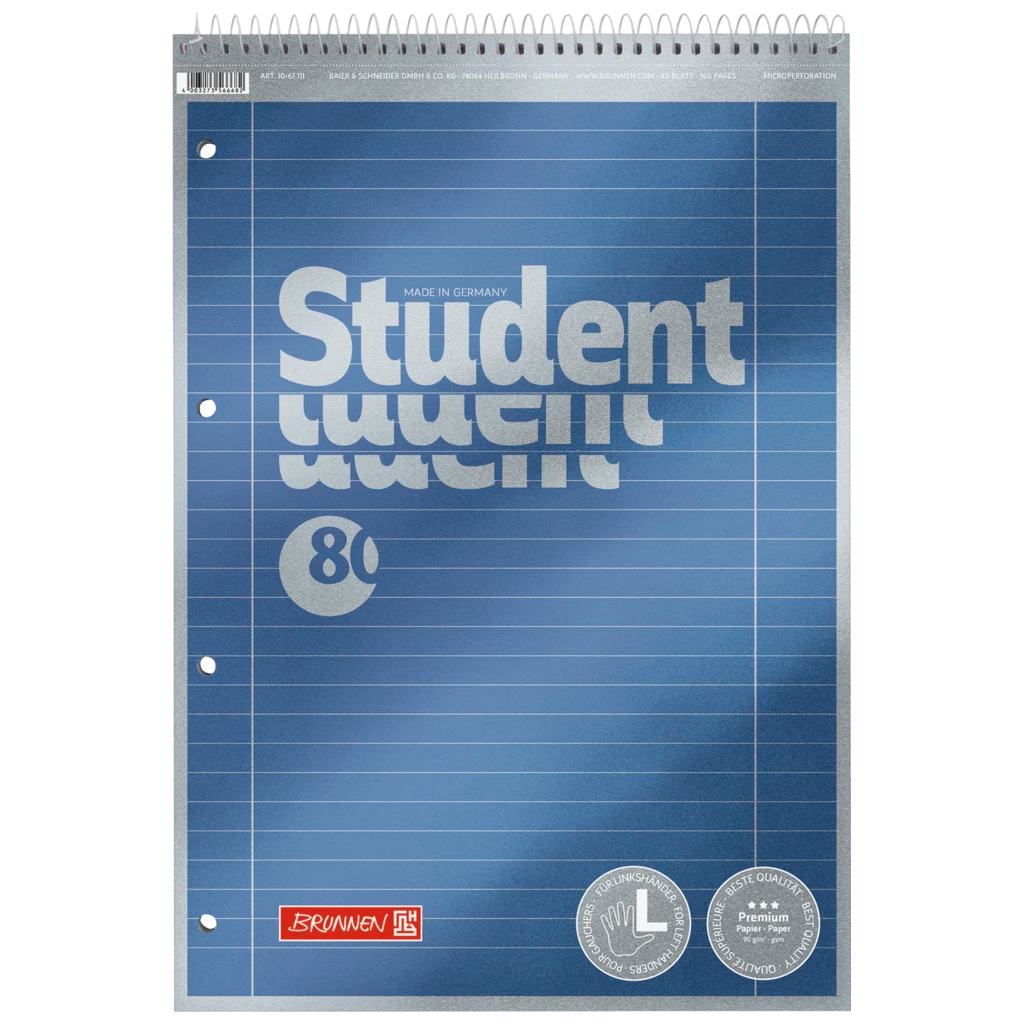 Collegeblock Premium Student Spirale oben | A4, Lineatur 27, 80 Blatt, blau