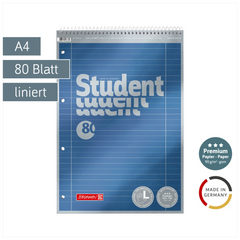 Collegeblock Premium Student Spirale oben | A4, Lineatur 27, 80 Blatt, blau