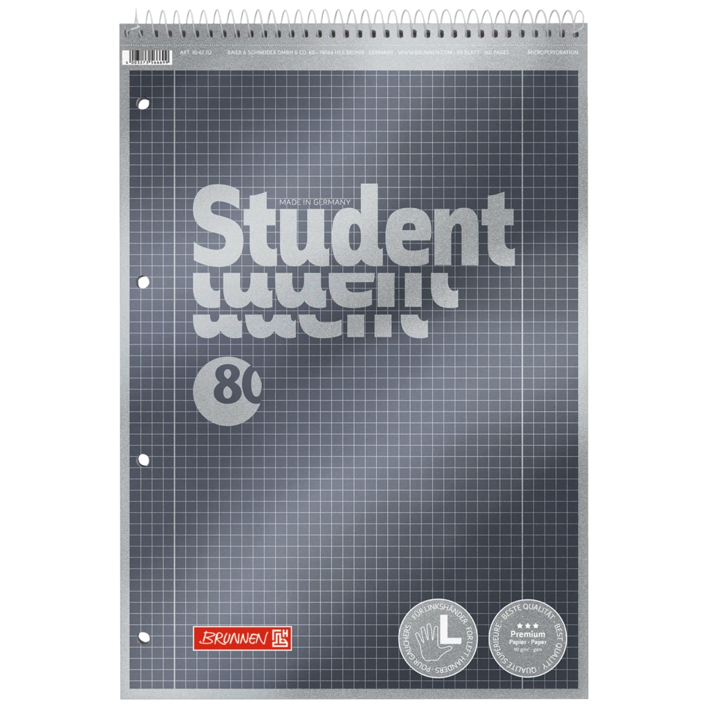 Collegeblock Premium Student Spirale oben | A4, Lineatur 28, 80 Blatt, anthrazit