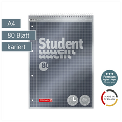 Collegeblock Premium Student Spirale oben | A4, Lineatur 28, 80 Blatt, anthrazit