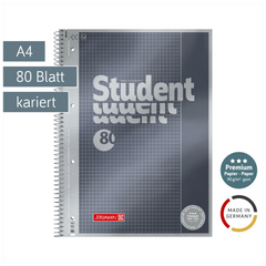 Collegeblock Premium Student | A4, Lineatur 26, 80 Blatt, anthrazit
