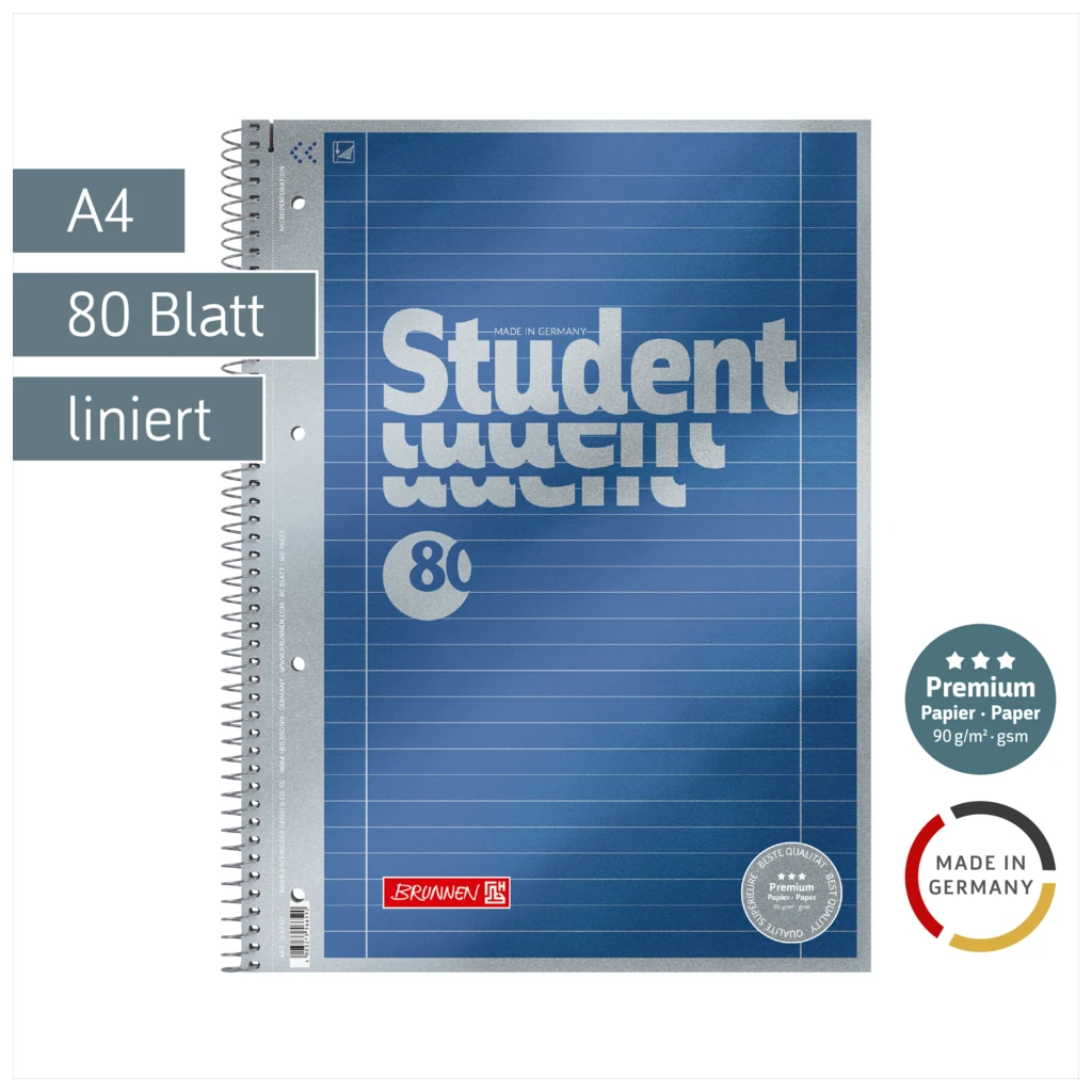 Collegeblock Premium Student | A4, Lineatur 27, 80 Blatt, blau