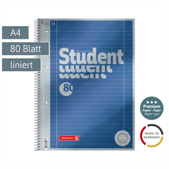 Collegeblock Premium Student | A4, Lineatur 27, 80 Blatt, blau