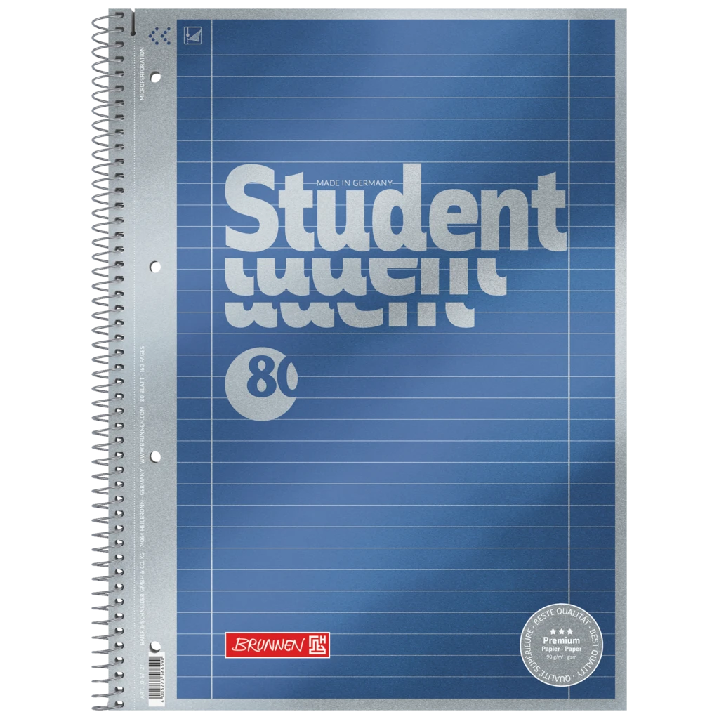Collegeblock Premium Student | A4, Lineatur 27, 80 Blatt, blau