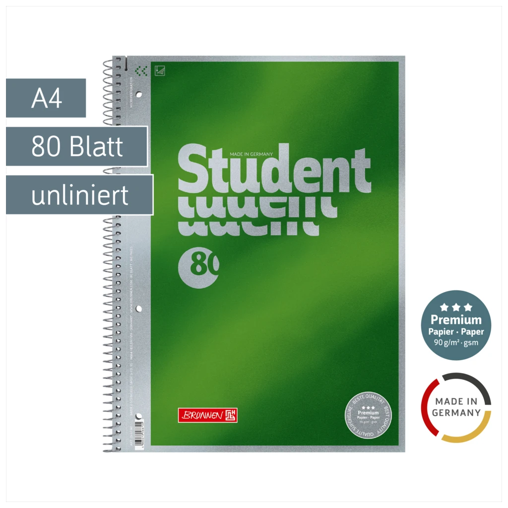 Collegeblock Premium Student | A4, Lineatur 20, 80 Blatt, grün