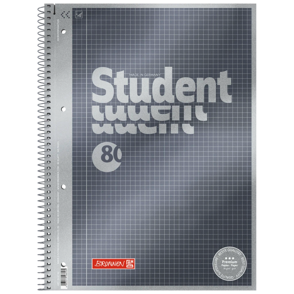 Collegeblock Premium Student | A4, Lineatur 22, 80 Blatt, anthrazit