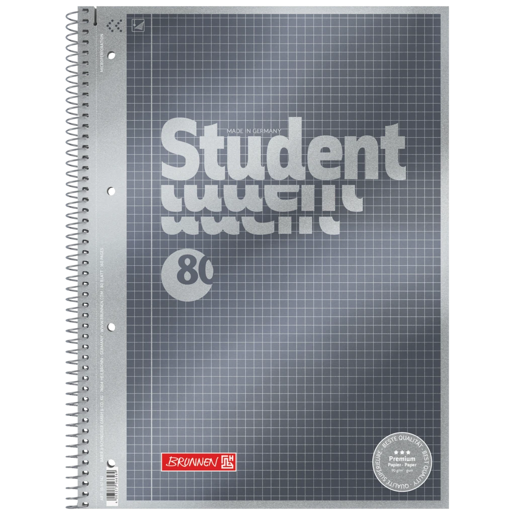 Collegeblock Premium Student | A4, Lineatur 22, 80 Blatt, anthrazit