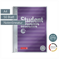 Collegeblock Premium Student „Noten“ | A4, Lineatur 14, 50 Blatt, violett