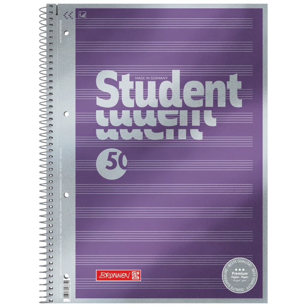 Collegeblock Premium Student „Noten“ | A4, Lineatur 14, 50 Blatt, violett