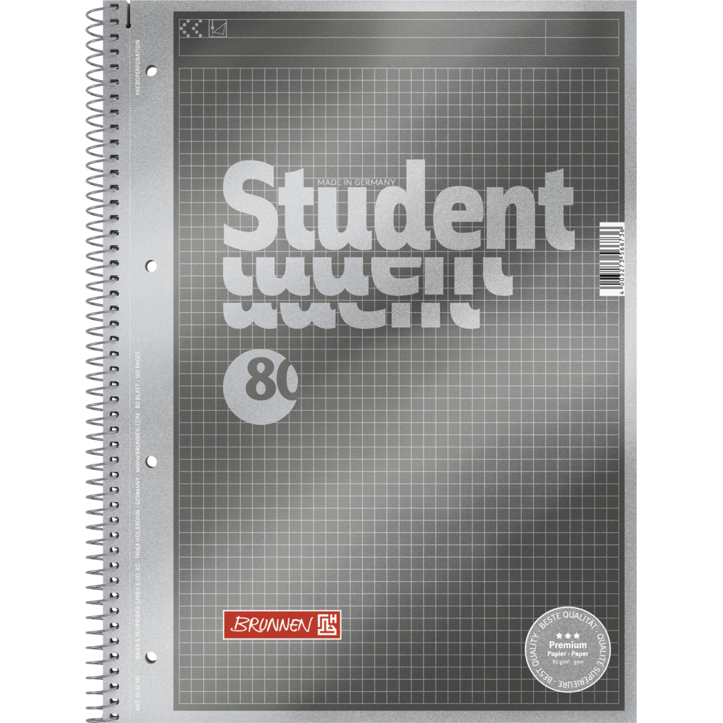 Collegeblock Premium Student „Protokoll“, A4, 80 Blatt / 160 Seiten, kariert, anthrazit