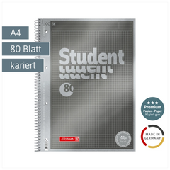 Collegeblock Premium Student „Protokoll“ | A4, kariert, 80 Blatt, anthrazit