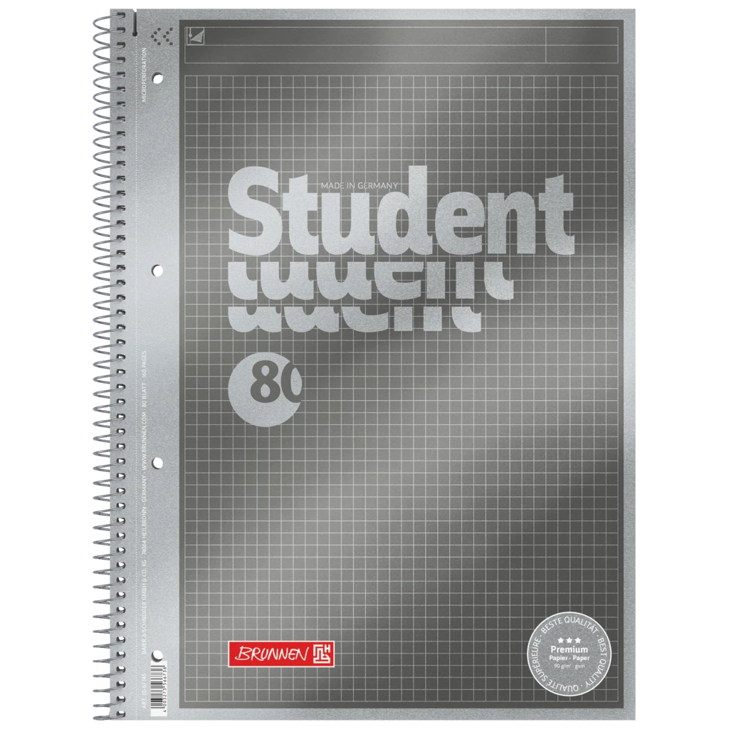Collegeblock Premium Student „Protokoll“ | A4, kariert, 80 Blatt, anthrazit