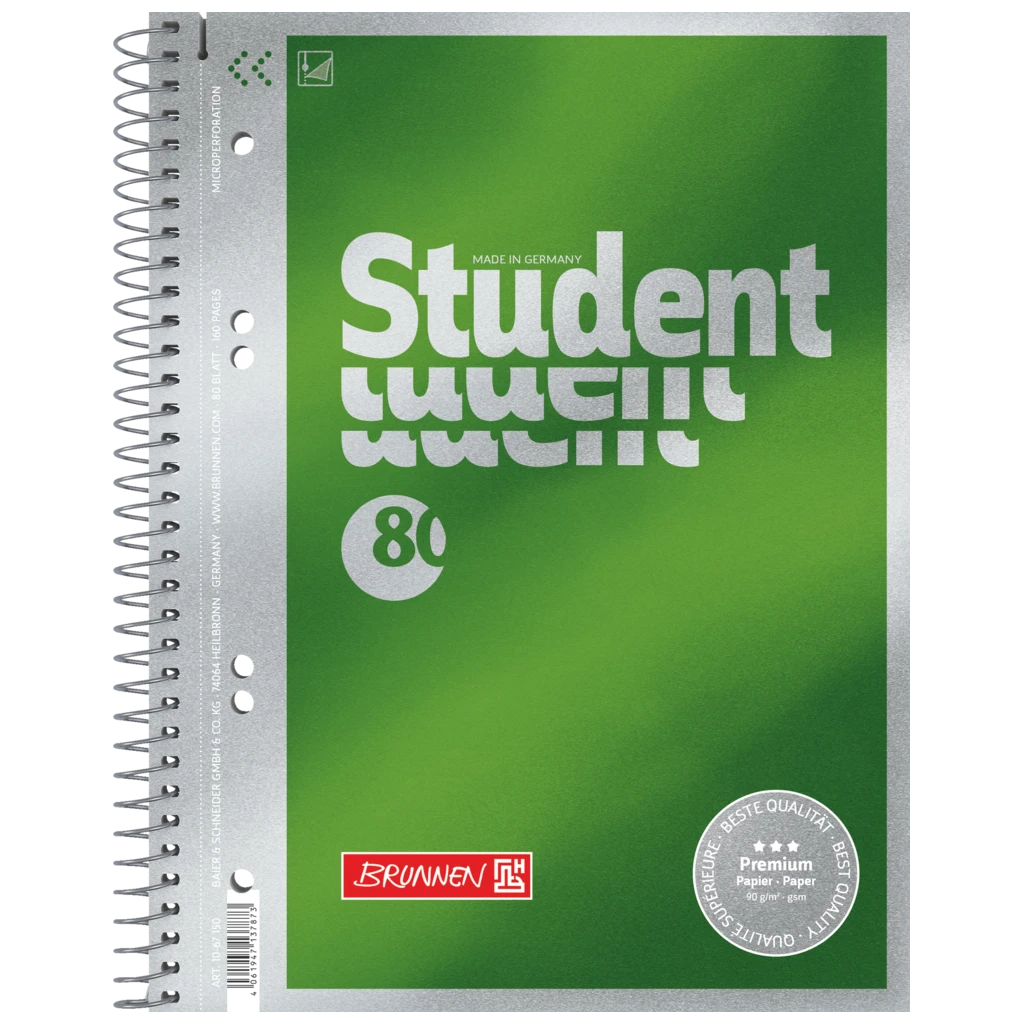 Collegeblock Premium Student | A5, unliniert, 80 Blatt, grün