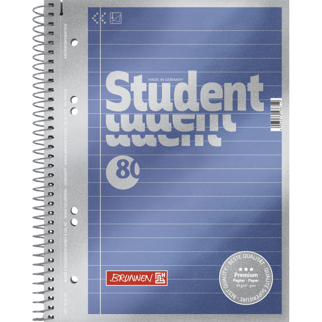 Collegeblock Premium Student, A5, 80 Blatt / 160 Seiten, Lineatur 4, blau