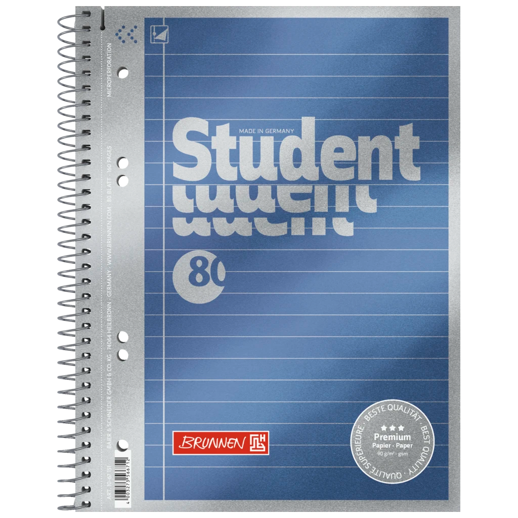 Collegeblock Premium Student | A5, Lineatur 4, 80 Blatt, blau