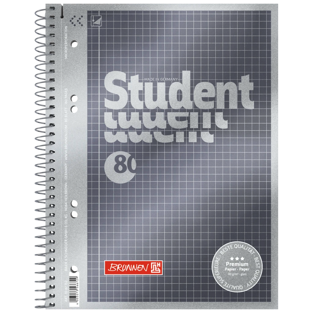 Collegeblock Premium Student | A5, Lineatur 5, 80 Blatt, anthrazit