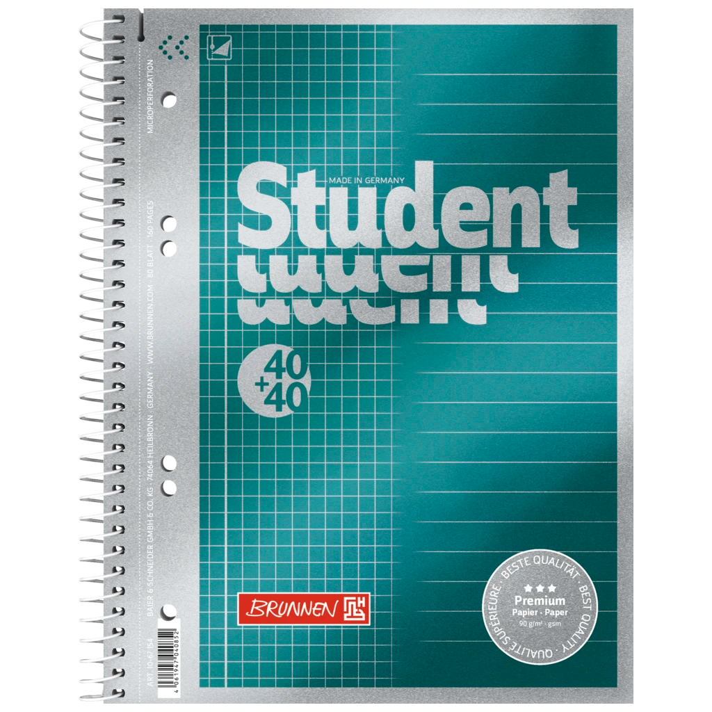 Collegeblock Premium Student „DUO“ | A5, kariert/liniert, 80 Blatt, petrol