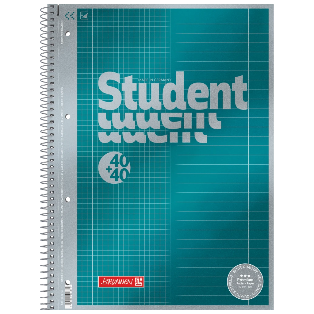 Collegeblock Premium Student „DUO“ | A4, kariert/liniert, 80 Blatt, petrol