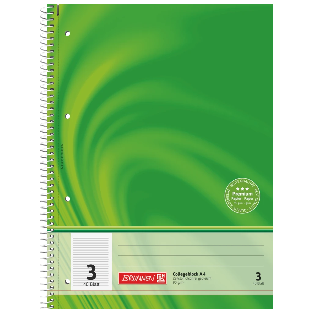 Collegeblock Premium Vivendi | A4, Lineatur 3, 40 Blatt, grün