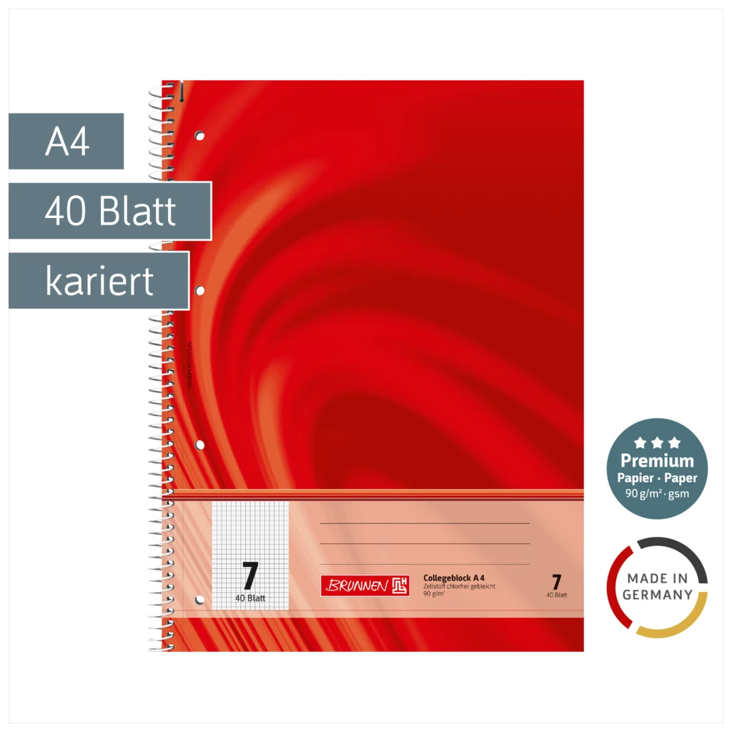 Collegeblock Premium Vivendi | A4, Lineatur 7, 40 Blatt, rot
