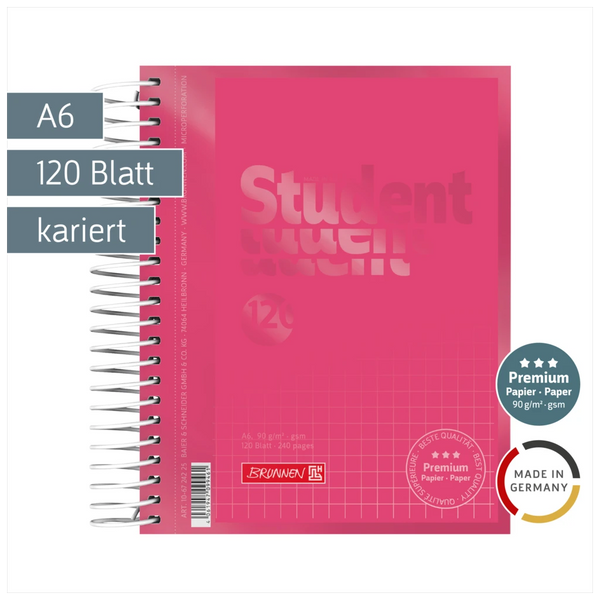 Collegeblock Premium Student Colour Code | A6, kariert, 120 Blatt, tulip