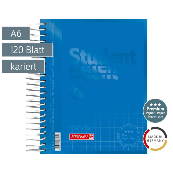 Collegeblock Premium Student Colour Code | A6, kariert, 120 Blatt, azur
