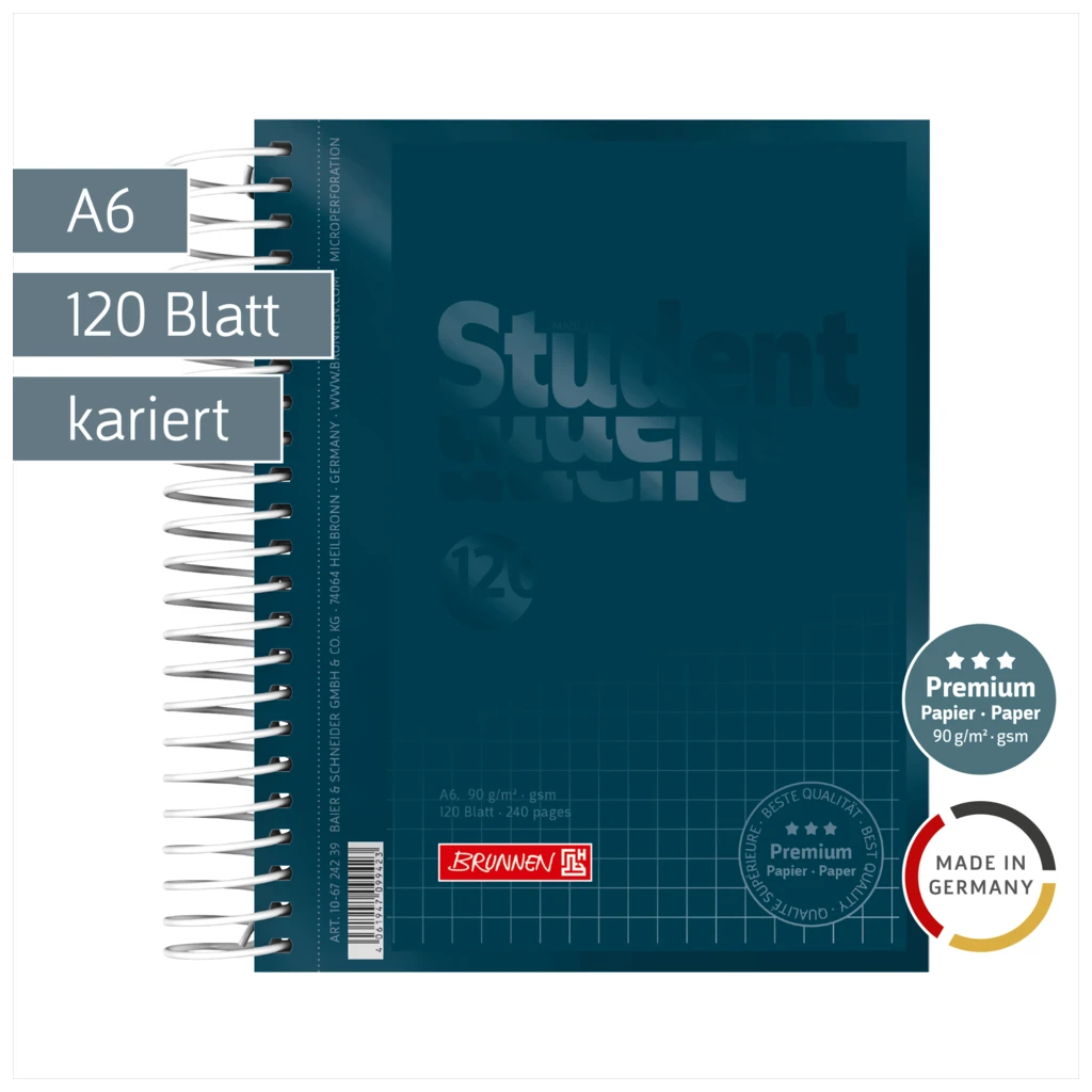Collegeblock Premium Student Colour Code | A6, kariert, 120 Blatt, denim