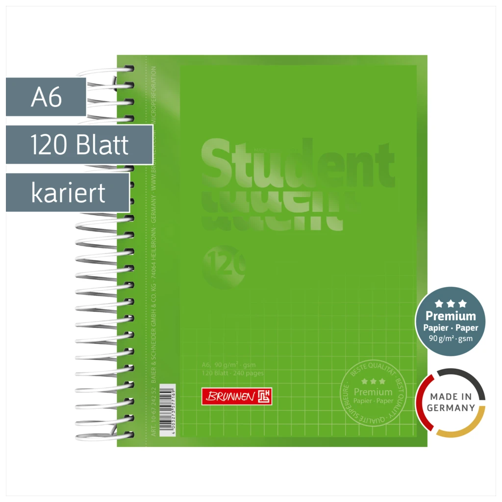 Collegeblock Premium Student Colour Code | A6, kariert, 120 Blatt, kiwi