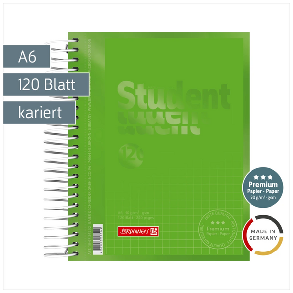 Collegeblock Premium Student Colour Code | A6, kariert, 120 Blatt, kiwi