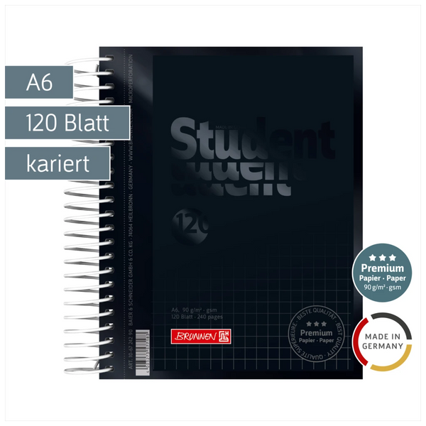 Collegeblock Premium Student Colour Code | A6, kariert, 120 Blatt, onyx