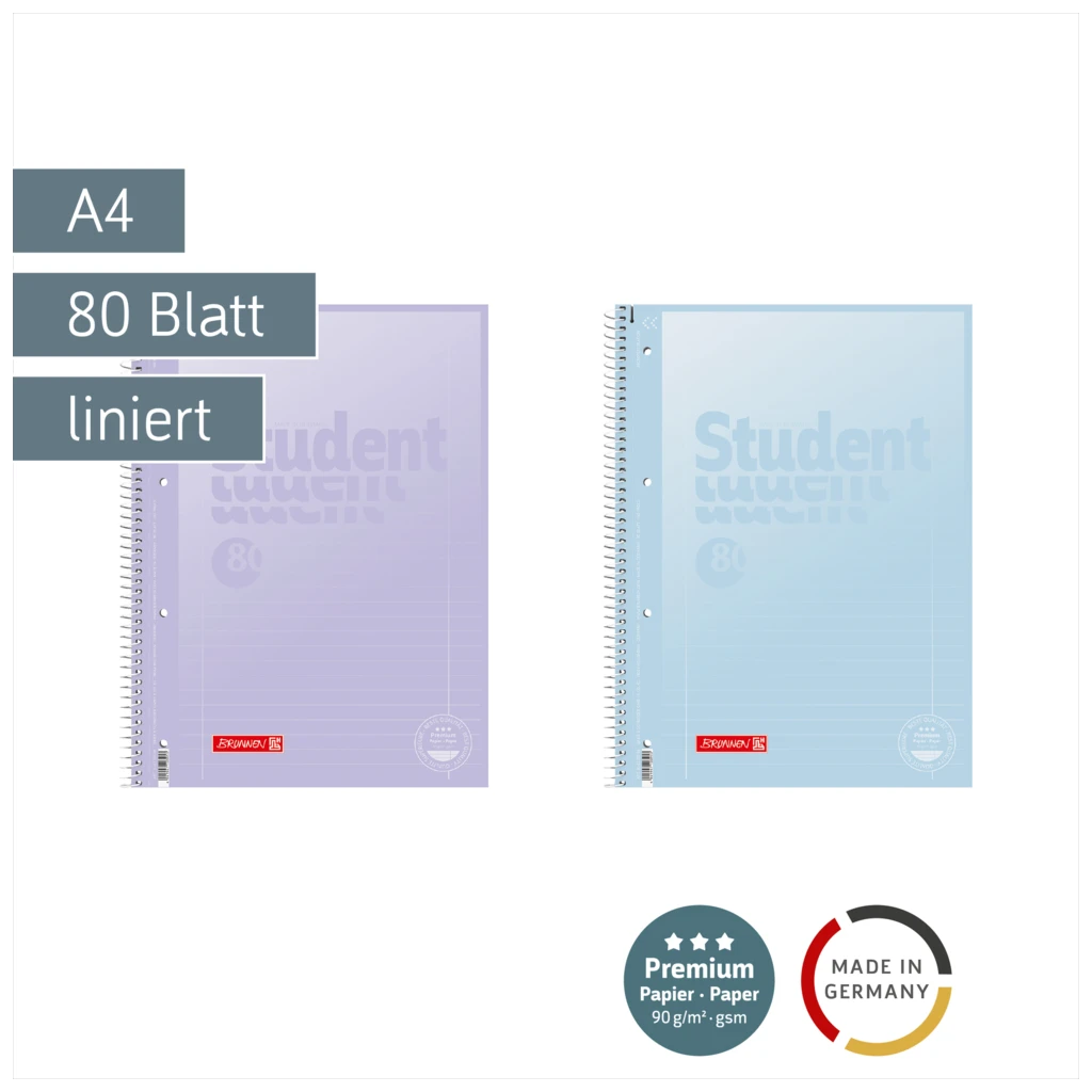 Collegeblock Premium Student „Pastell 2“ | A4, Lineatur 27, 80 Blatt, sortiert