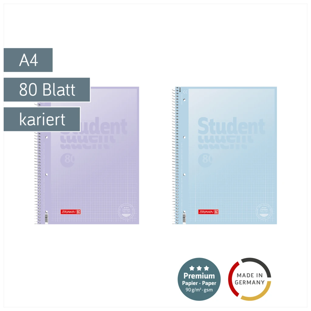 Collegeblock Premium Student „Pastell 2“ | A4, Lineatur 28, 80 Blatt, sortiert