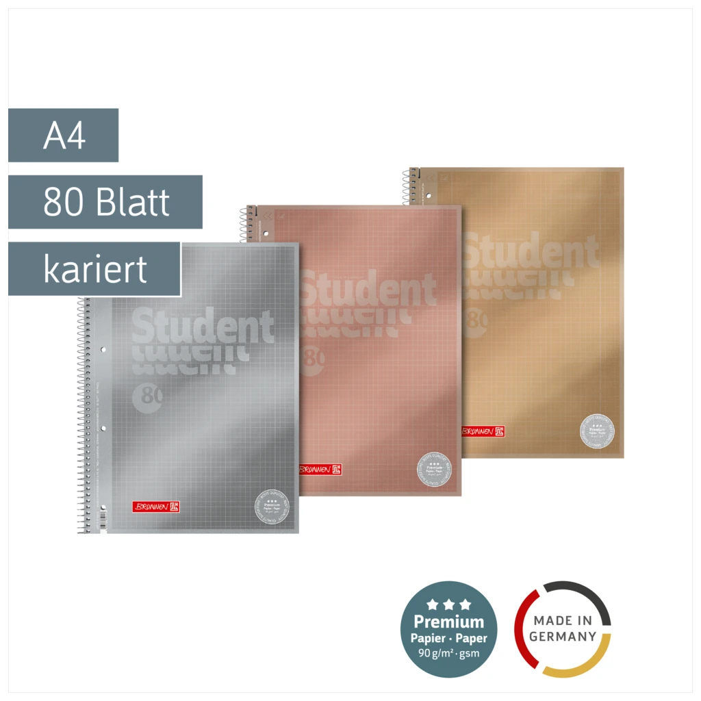 Collegeblock Premium Student Metallic | A4, Lineatur 28, 80 Blatt, sortiert