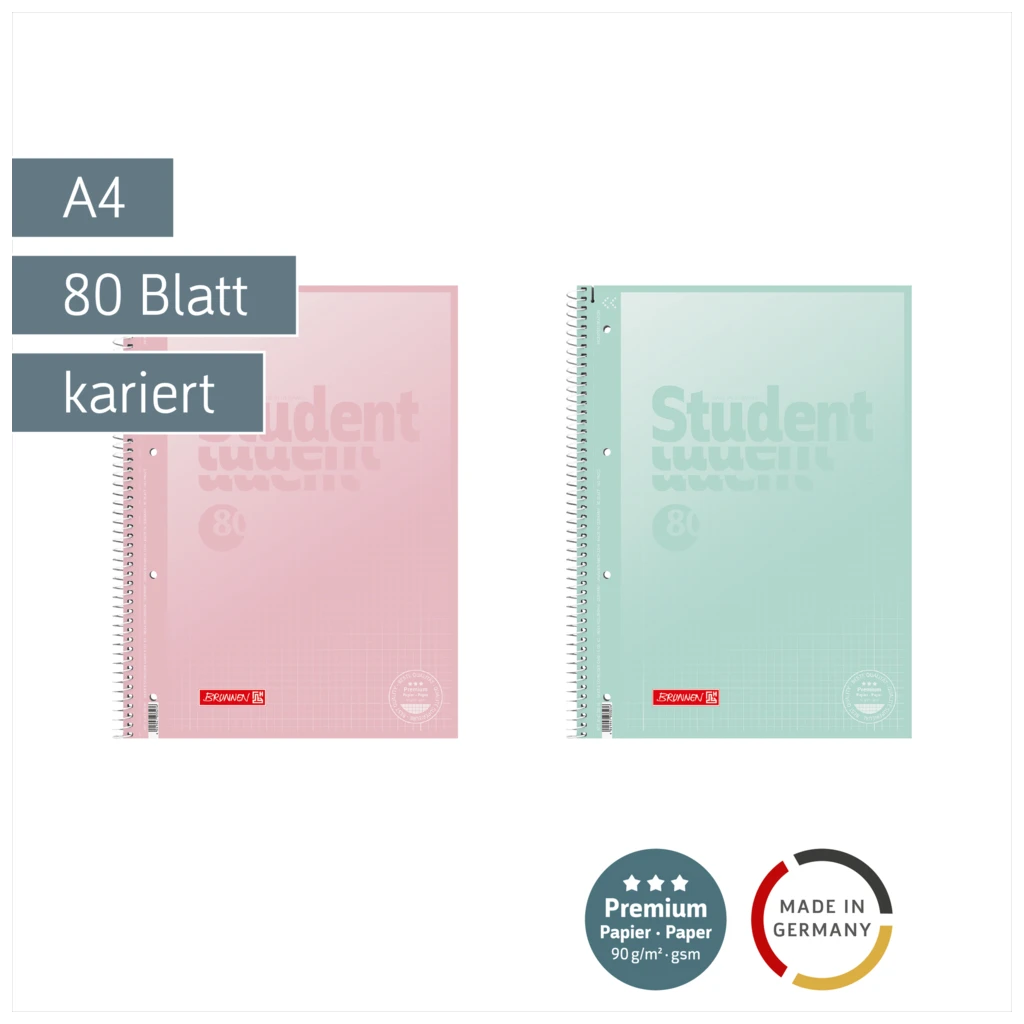 Collegeblock Premium Student „Pastell“ | A4, Lineatur 28, 80 Blatt, sortiert