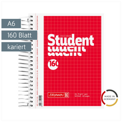 Collegeblock Student | A6, kariert, 160 Blatt, rot