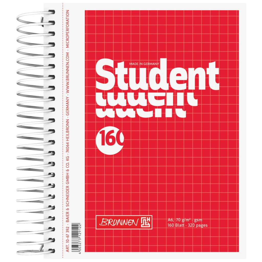 Collegeblock Student | A6, kariert, 160 Blatt, rot