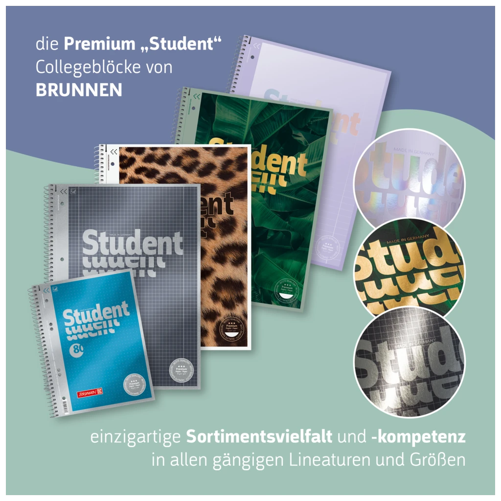Collegeblock Premium Student „Schmetterling“ ZENart | A4, Lineatur 27, 80 Blatt, weiß