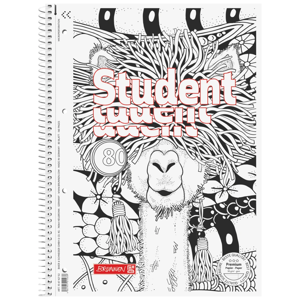 Collegeblock Premium Student „Lama“ ZENart | A4, Lineatur 27, 80 Blatt, weiß