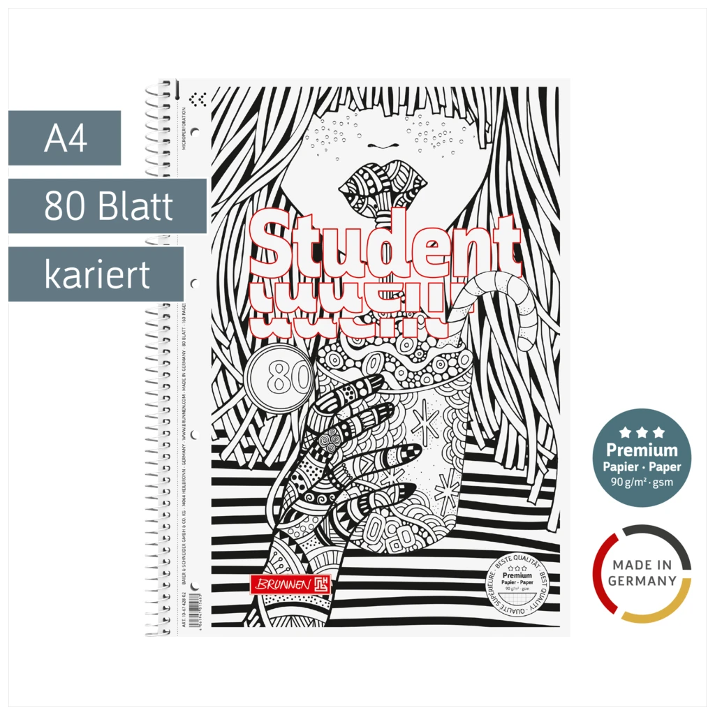 Collegeblock Premium Student „Cocktail“ ZENart | A4, Lineatur 28, 80 Blatt, weiß