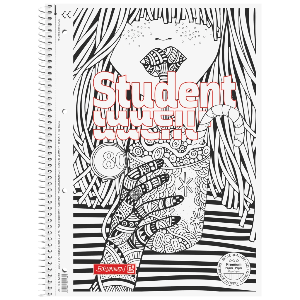 Collegeblock Premium Student „Cocktail“ ZENart | A4, Lineatur 28, 80 Blatt, weiß