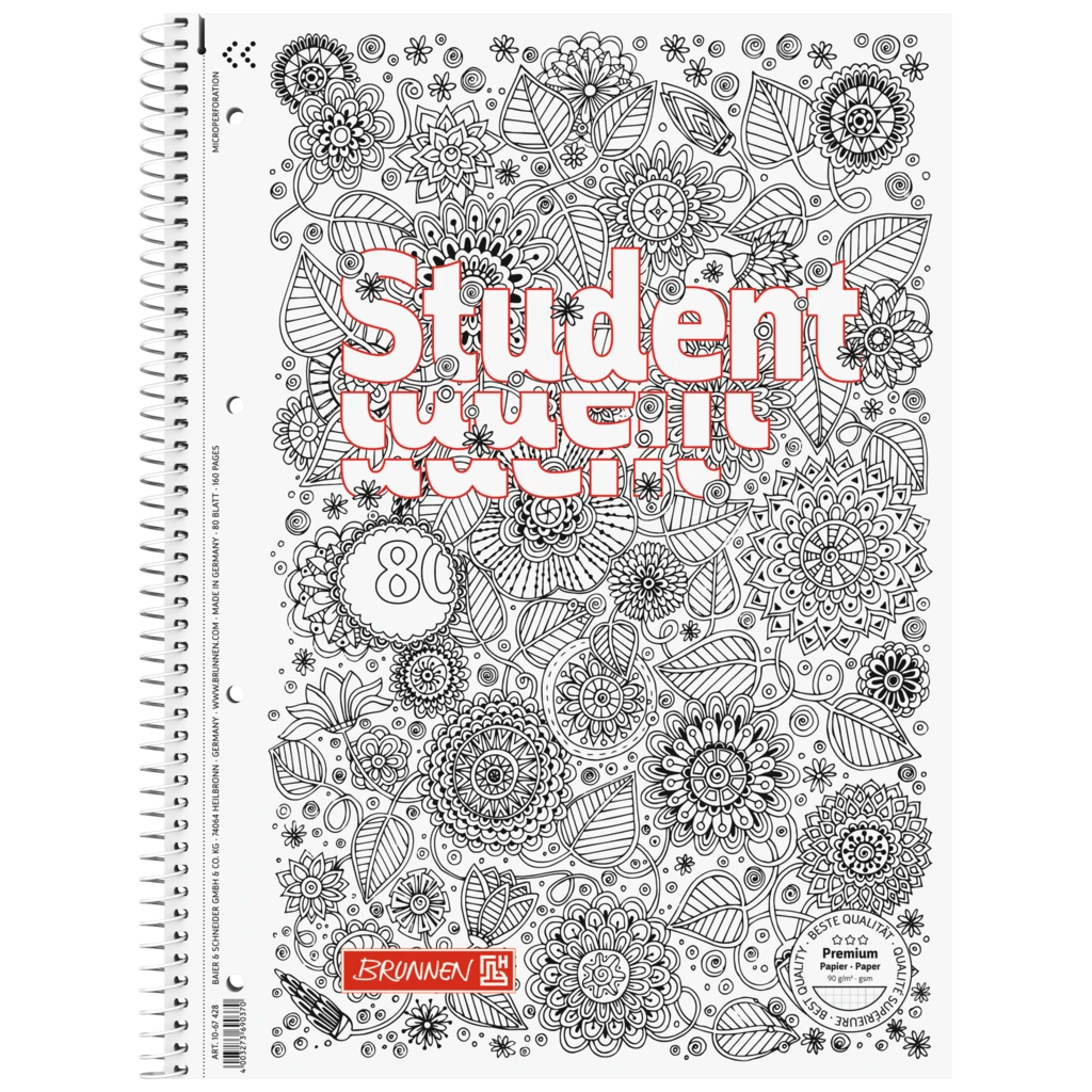 Collegeblock Premium Student „Floral“ ZENart | A4, Lineatur 28, 80 Blatt, weiß