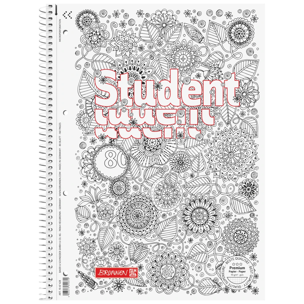 Collegeblock Premium Student „Floral“ ZENart | A4, Lineatur 28, 80 Blatt, weiß