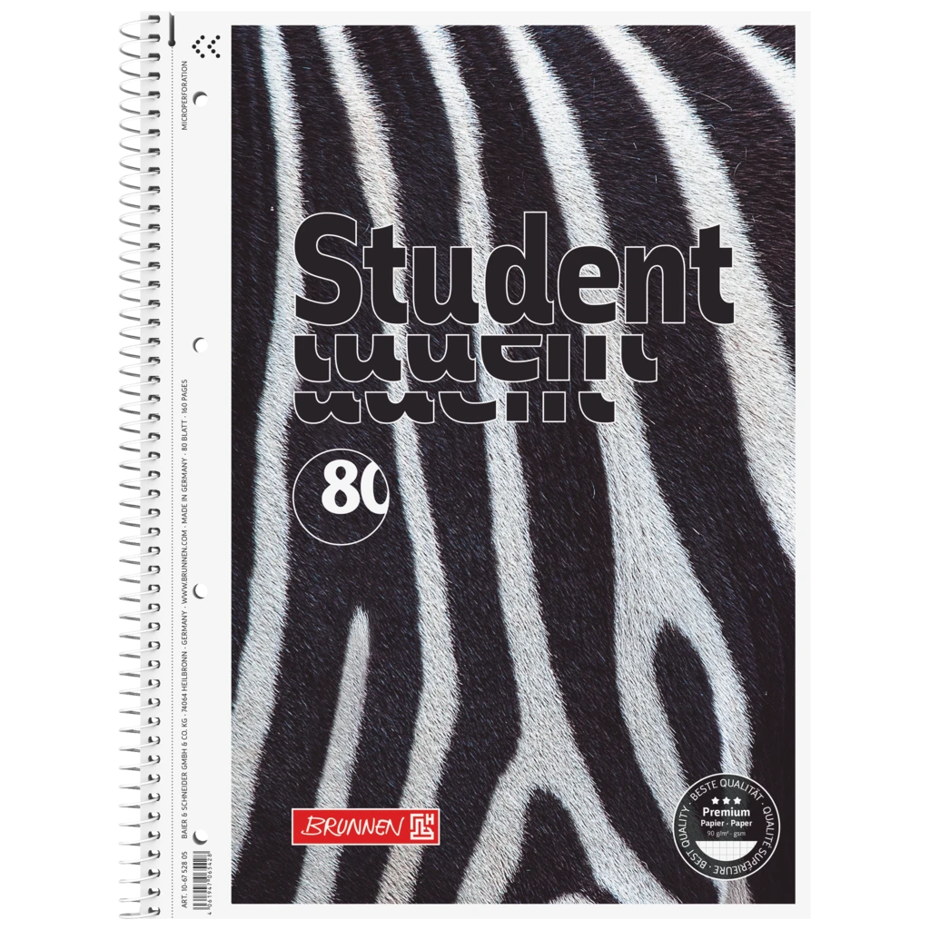 Collegeblock Premium Student „Zebra“ | A4, Lineatur 28, 80 Blatt, weiß/schwarz