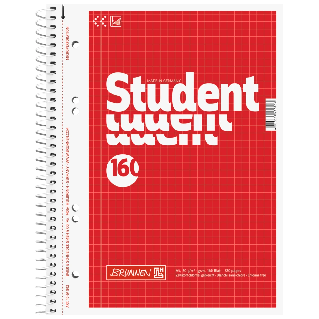 Collegeblock Student | A5, Lineatur 5, 160 Blatt, rot