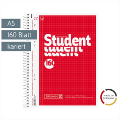 Collegeblock Student | A5, Lineatur 5, 160 Blatt, rot