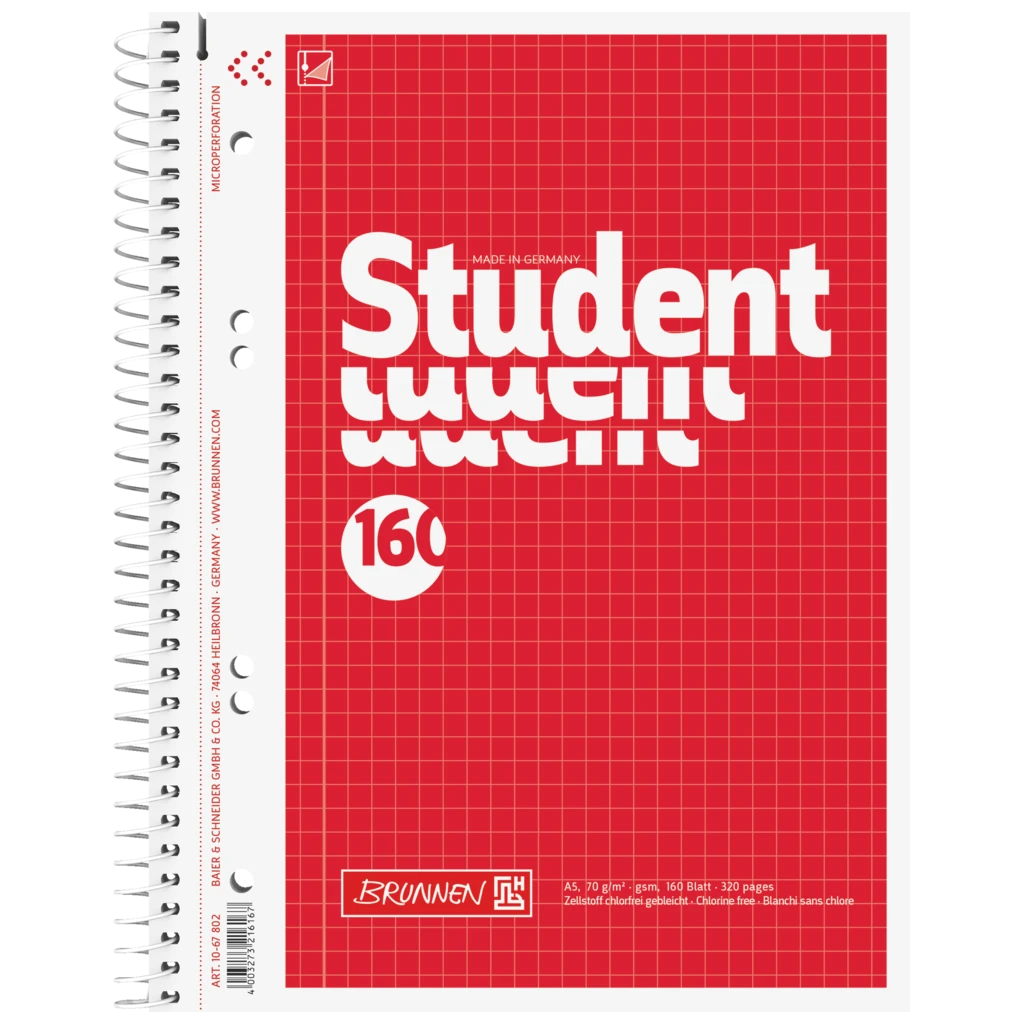 Collegeblock Student | A5, Lineatur 5, 160 Blatt, rot