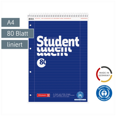 Collegeblock Student Recycling Spirale oben | A4, Lineatur 27, 80 Blatt, blau