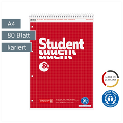 Collegeblock Student Recycling Spirale oben | A4, Lineatur 28, 80 Blatt, rot