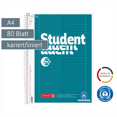Collegeblock Student „DUO“ Recycling | A4, kariert/liniert, 80 Blatt, petrol