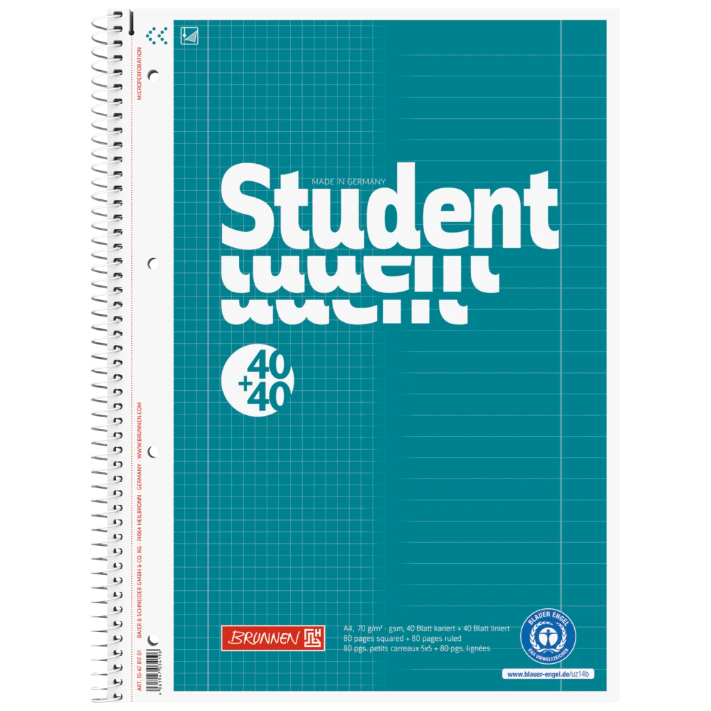 Collegeblock Student „DUO“ Recycling | A4, kariert/liniert, 80 Blatt, petrol